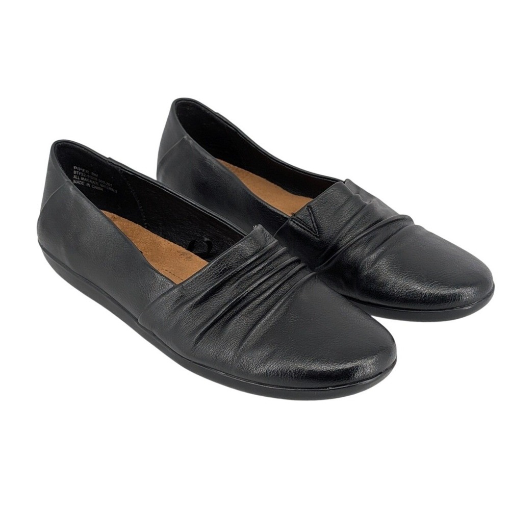 Baretraps Piper Black Slip On Shoes Memory Foam Ruched Round Toe 8M Faux Leather